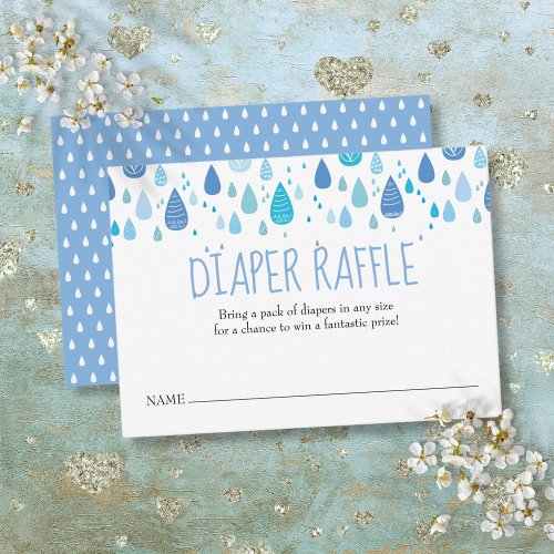 Cute Blue Raindrops Diaper Raffle Baby Shower Enclosure Card