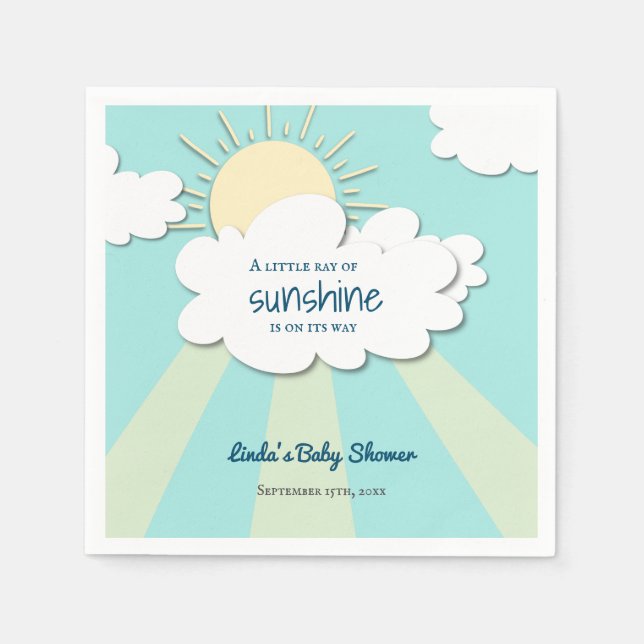 Cute Blue Ray of Sunshine Boy Baby Shower Napkins (Front)