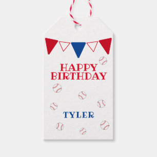 Cute Blue Red Baseball Happy Birthday Gift Tags