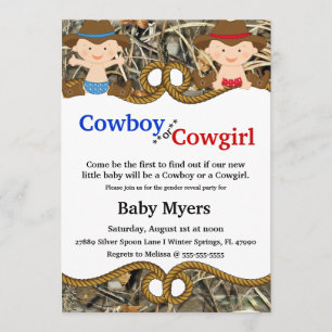 Cute Blue & Red Camo Country Gender Reveal Invite