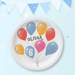 Cute Blue Red Colorful Balloons Kid`s Birthday Paper Plates