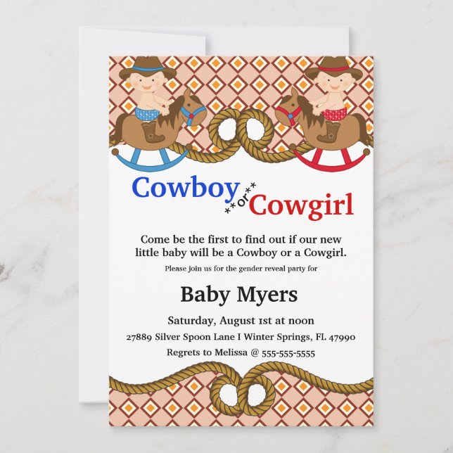 Cute Blue & Red Country Gender Reveal Invite (Front)