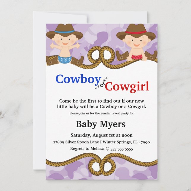 Cute Blue & Red Country Gender Reveal Invite (Front)