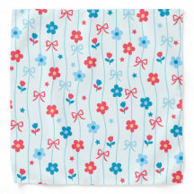 Cute Blue Red Floral and Bow Bow Pattern Patriotic