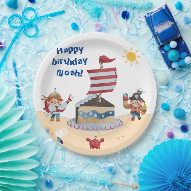 Cute blue & red pirate theme  paper plates (Party)