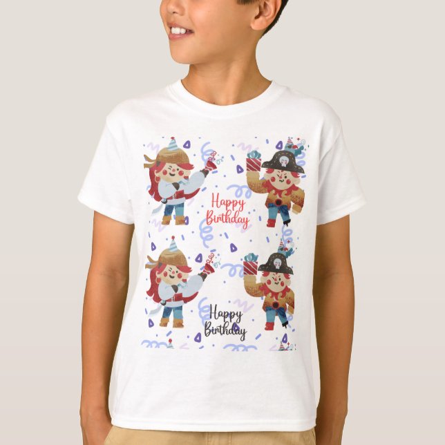 Cute blue & red pirate theme T-Shirt (Front)