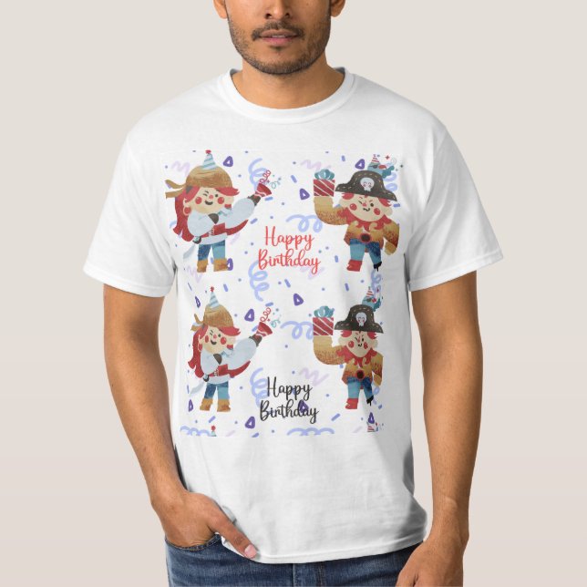 Cute blue & red pirate theme T-Shirt (Front)