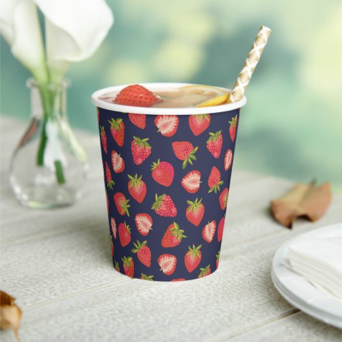 Cute Blue  Red Summer Strawberry Fruit Paper Cup