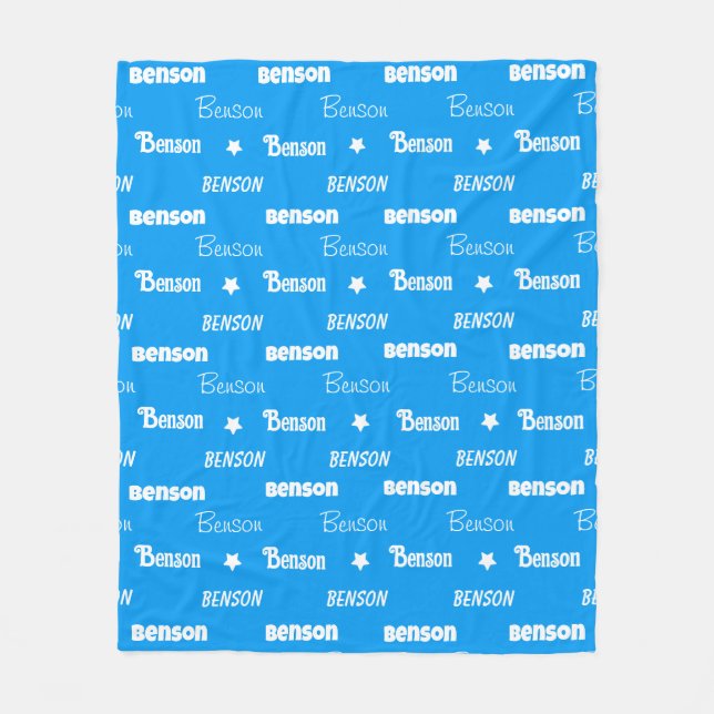 Cute blue repeating name personalized fleece blanket (Front)