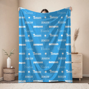Cute blue repeating name personalized fleece blanket