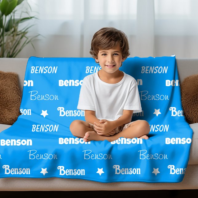 Cute blue repeating name personalized fleece blanket (Creator Uploaded)