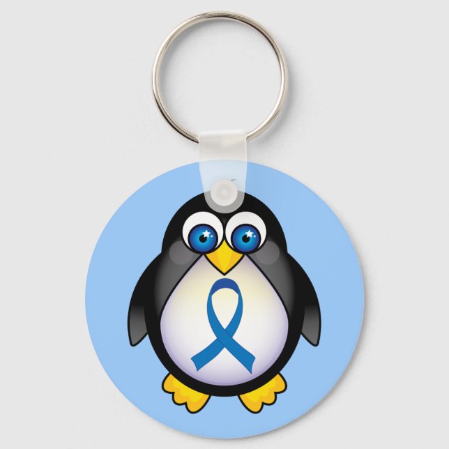 Cute Blue Ribbon Penguin Awareness Kechain Keychain (Front)
