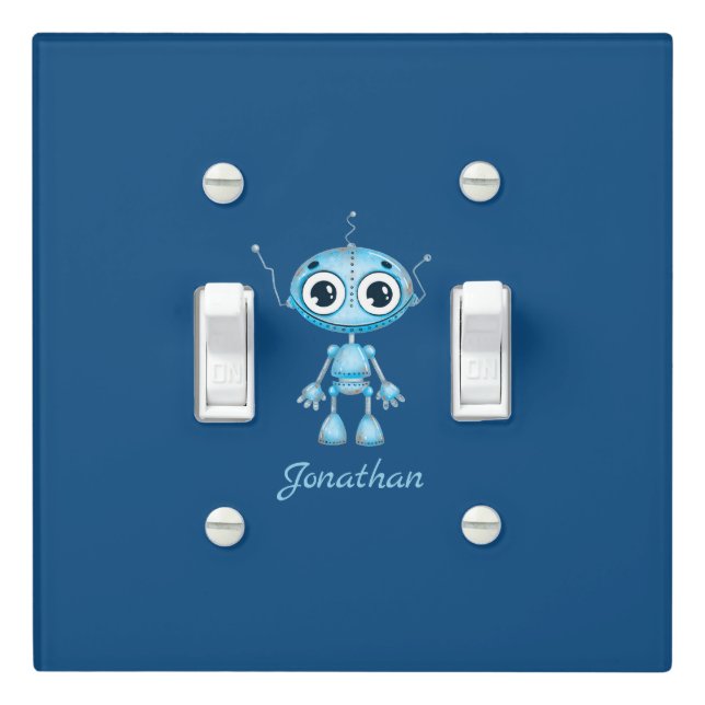 Cute Blue Robot Baby Boy Nursery Kid's Room Light Switch Cover (In Situ)