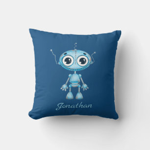 Cute Blue Robot Baby Boy Nursery Kid's Room Throw Pillow