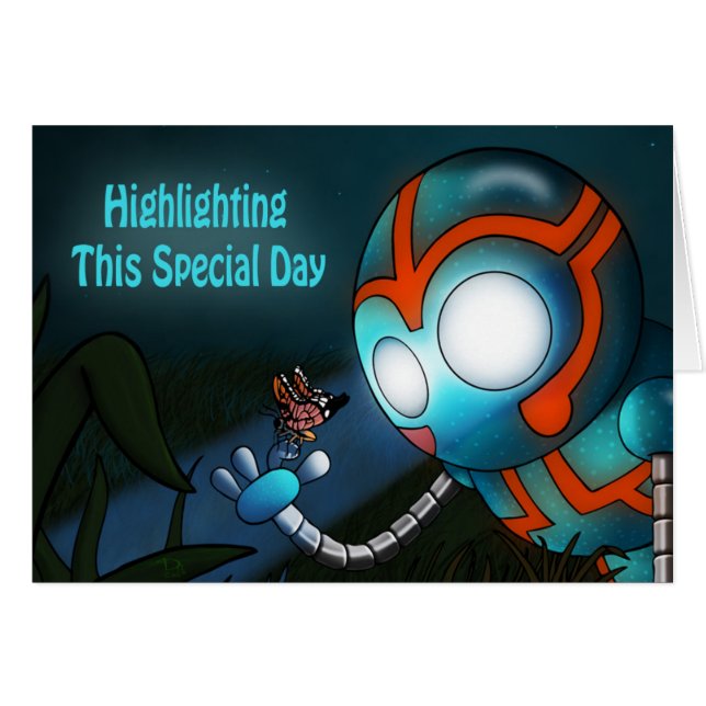 Cute Blue Robot Birthday Cards (Front Horizontal)