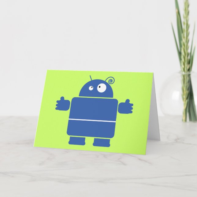 Cute Blue Robot Greeting Card (Front)