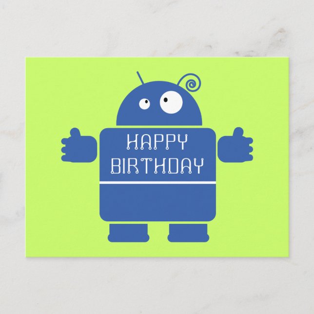 Cute Blue Robot Postcard (Front)