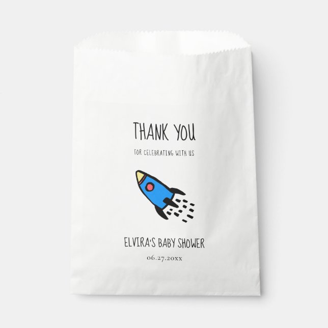 Cute blue rocket baby boy Baby shower Favor Bag (Front)