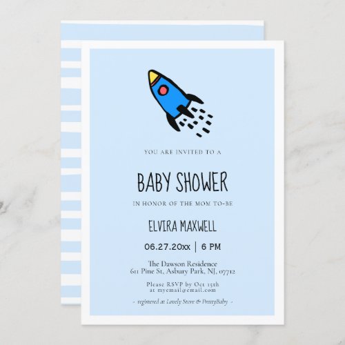 Cute blue rocket baby boy Baby shower Invitation