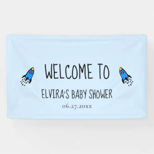 Cute blue rocket baby boy Baby shower Welcome Banner