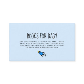 Cute blue rocket baby shower book request card