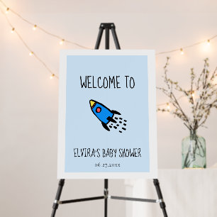 Cute Blue Rocket Boy Baby Shower Welcome Sign