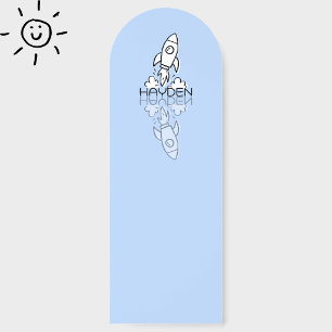 Cute Blue Rocket Reflection Doodle Custom Name Bookmarks