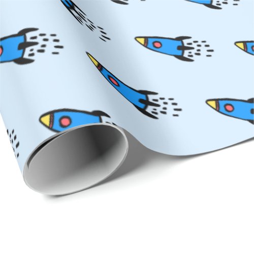 Cute blue rocket wrapping paper