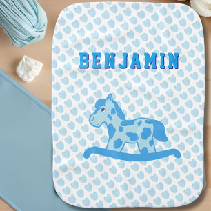 Cute Blue Rocking Horse Baby Boy Name Baby Burp Cloth