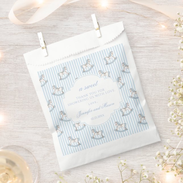 Cute blue rocking horse baby boy shower thank you favor bag (Clipped)