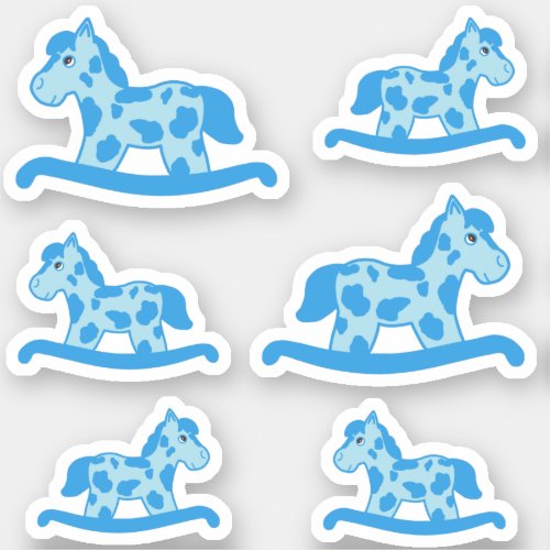 Cute Blue Rocking Horse Drawing Kids Sticker