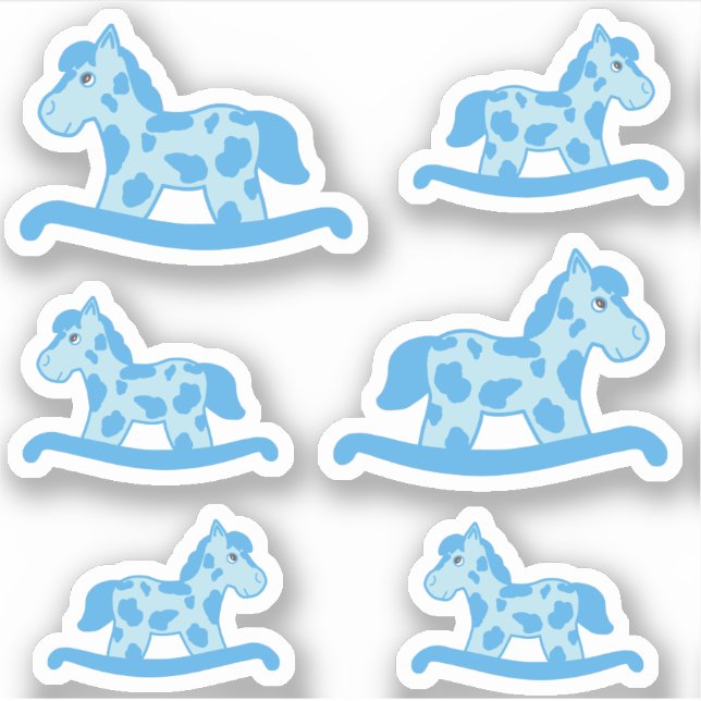 Cute Blue Rocking Horse Drawing Kids Sticker (Front)