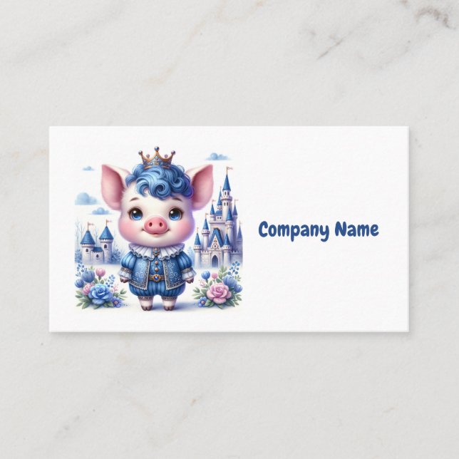 Cute Blue Royal Pig Business Card (Front)