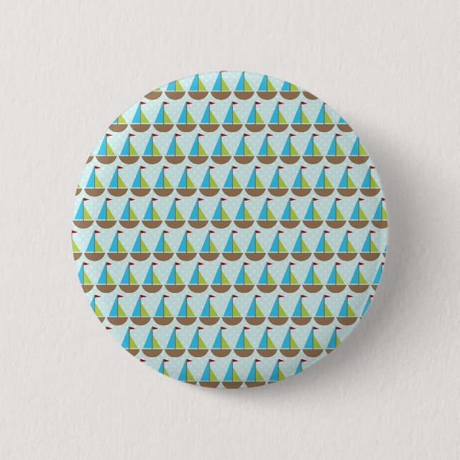 Cute Blue Sailboat Design for Boys Button (Front)