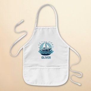 Cute Blue Sailboat Kids' Apron