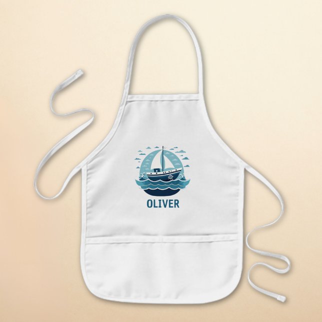 Cute Blue Sailboat Kids' Apron (Creator Uploaded)