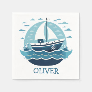 Cute Blue Sailboat Personalized Napkins