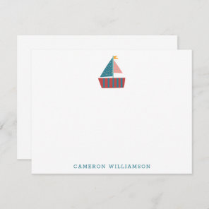 Cute Blue Sailboat Sailing Personalized Stationery Thank You Card