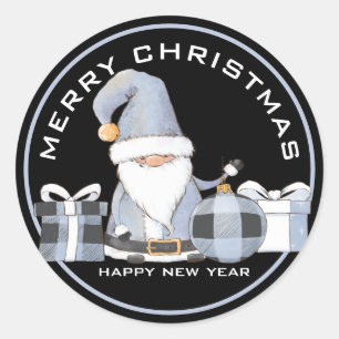 Cute Blue Santa Gnome with Christmas Gifts Classic Round Sticker