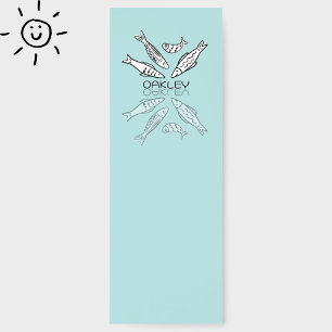 Cute Blue Sardines Reflection Doodle Custom Name Bookmarks