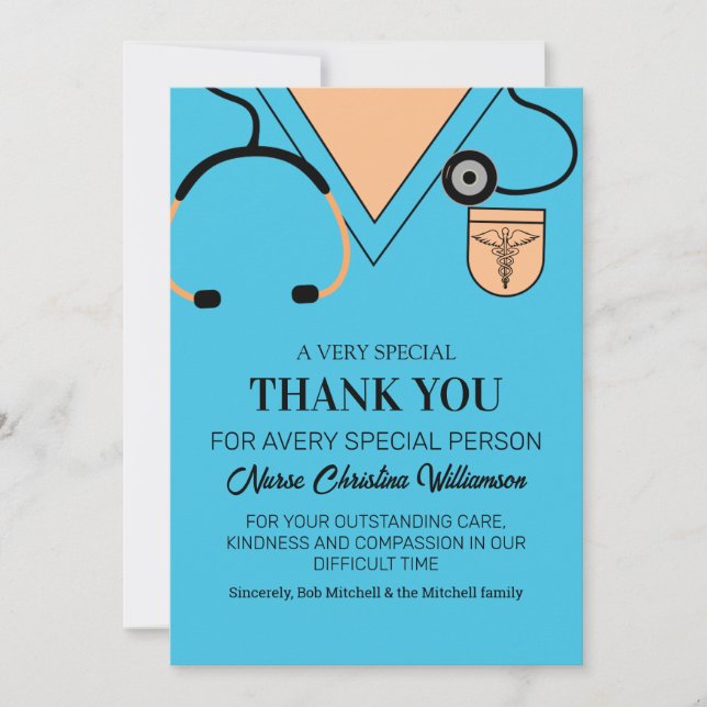 Cute Blue Scrubs Nurse Thank You Card (Front)