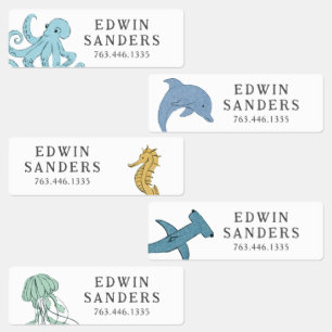 Cute Blue Sea Animals Kids' Labels