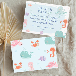 Cute Blue Sea Creatures Diaper Raffle Baby Shower Enclosure Card