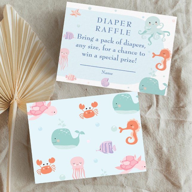 Cute Blue Sea Creatures Diaper Raffle Baby Shower Enclosure Card (Creator Uploaded)