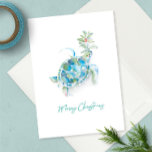 Cute Blue Sea Turtle Florida Watercolor Christmas  Card<br><div class="desc">This beach theme watercolor Christmas card features a replica of my original hand painted sea turtle with green holly and red berries in shades of turquoise blue colors on a crisp white background. The words Merry Christmas are set in a modern brush script typography. The inside is blank for you...</div>