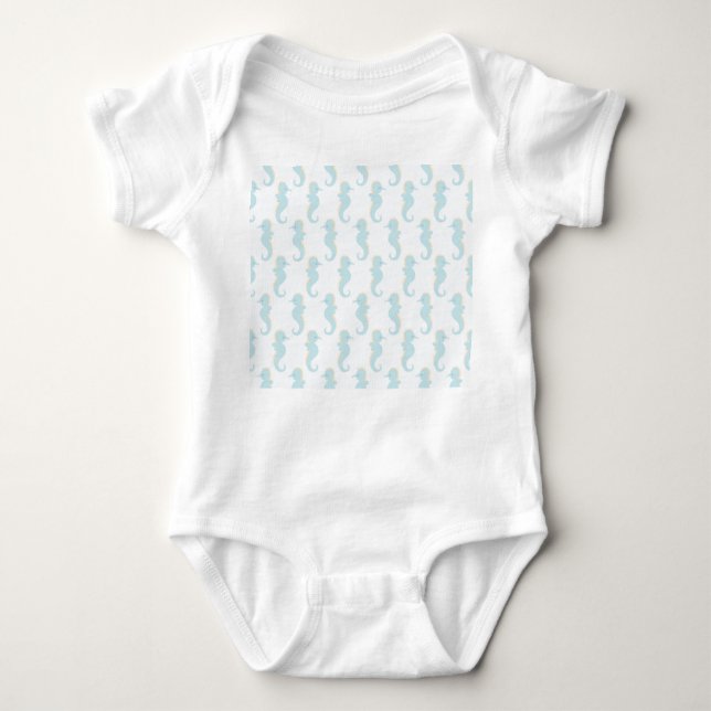 cute blue seahorse baby bodysuit (Front)