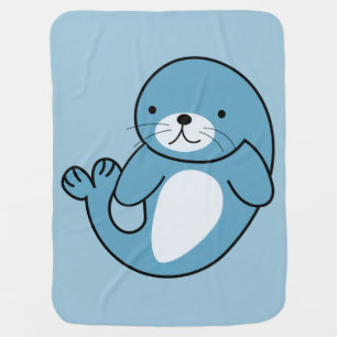 Cute Blue Seal Baby Blanket