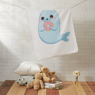 Cute Blue Seal Baby Blanket Soft Ocean Animal Do