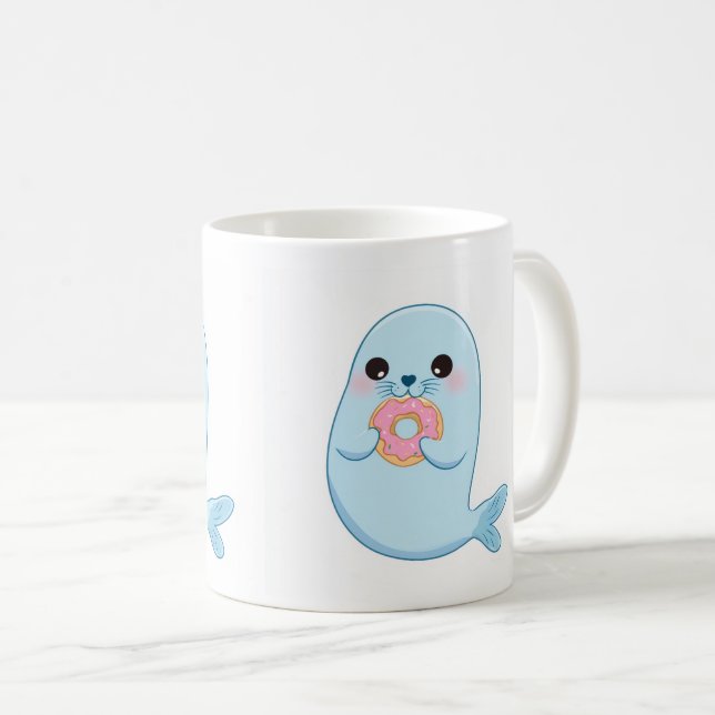 Cute Blue Seal with Donut Kids Mug  (Front Right)