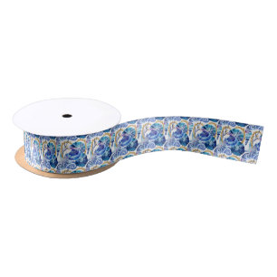 cute blue seashell tiled pattern  satin ribbon